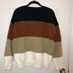 Chunky Crew Neck Colorblock Balloon Sleeve Sweater